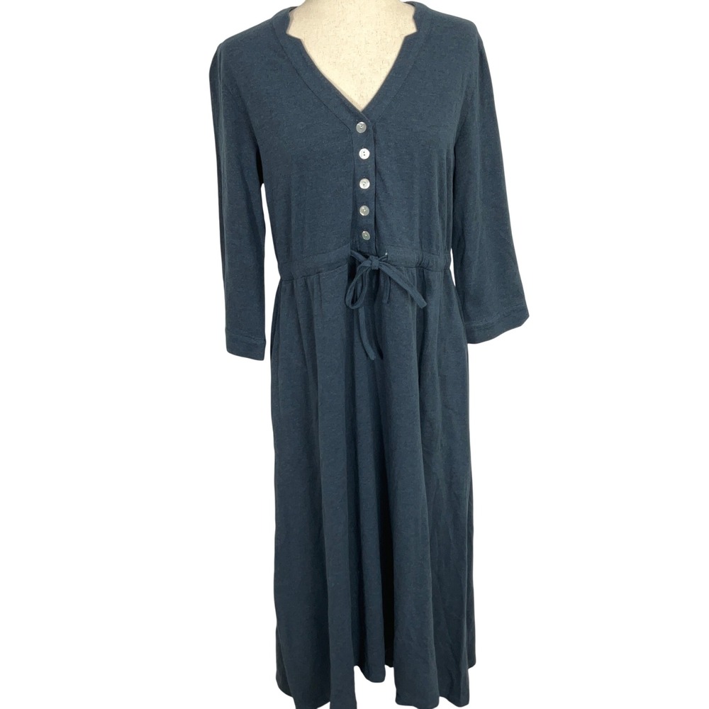 Soft Surroundings Dress Women Medium Blue Midi Modest Drawstring Cotton Modal